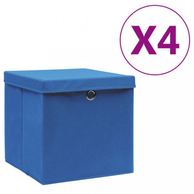 vidaXL Cutii depozitare cu capac, 4 buc., albastru, 28x28x28 cm foto