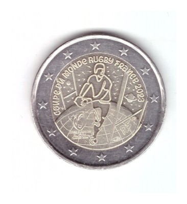 Moneda 2 euro Franta 2023 Campionatele Mondiale de Rugby, cu luciu foto