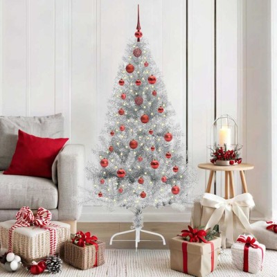 vidaXL Pom de Crăciun artificial pre-iluminat Argintiu 150 cm PET 3397193 foto