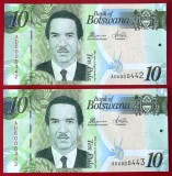 Botswana lot 2 x 10 pula 2014 serii consecutive UNC necirculate **