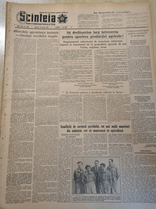 scanteia 24 martie 1954-art.orasul brasov,regiunea arad,bacau,cluj,racari,tecuci