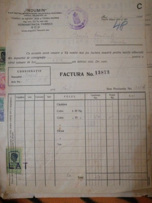 Factura zahar 1941 Indumin Bucuresti Brasov Administratia Fabricii BOD foto