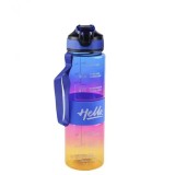 Sticla apa Pufo Motivational pentru sport, fitness, antrenamente, cu pai inclus, 1L, albastru/galben