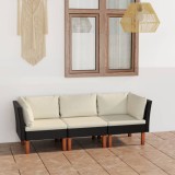 VidaXL Canapea de grădină cu 3 locuri, cu perne, negru, poliratan 3059729