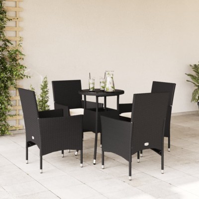 vidaXL Set mobilier de grădină cu perne 5 piese negru poliratan&amp;amp;sticlă 3278616 foto