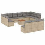 Set canapele de gradina, 14 piese, cu perne, bej, poliratan