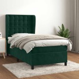 vidaXL Pat box spring cu saltea, verde &icirc;nchis, 90x200 cm, catifea 3129432