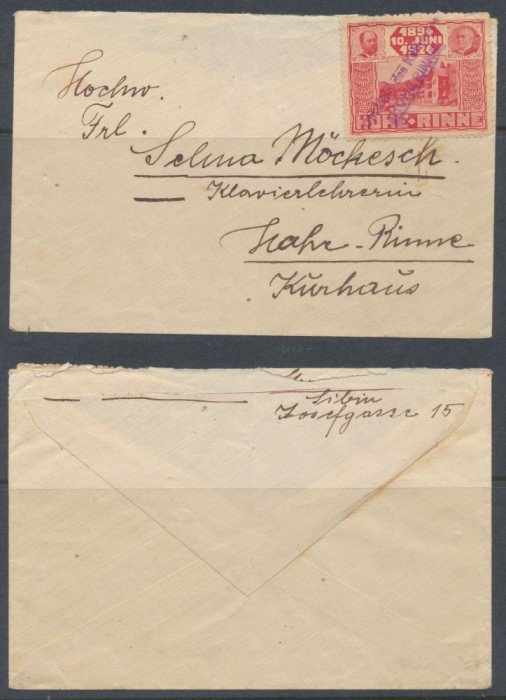 Posta locala Paltinis plic rar francat la sosire in 1929 cu timbru 1L / 1924