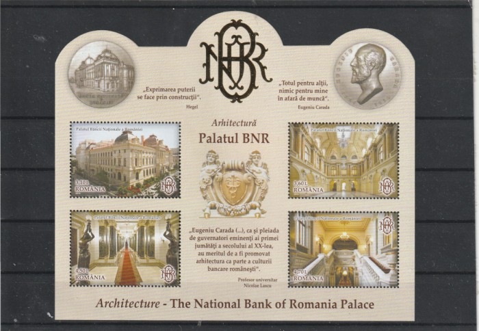 Arhitectura BNR decupare speciala sus si Sigla in aur ! Tiraj f mic !!Romania.