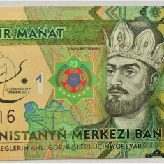 BANCNOTA EXOTICA 1 MANAT - TURKMENISTAN, anul 2017 *cod 915 = UNC