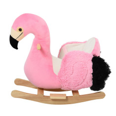Balansoar pentru copii, leagan moale in forma flamingo, jucarii pentru copii 60x33x52cm Roz si Lemn HOMCOM | Aosom RO