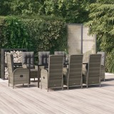 VidaXL Set mobilier de grădină cu perne, 9 piese, negru/gri, poliratan