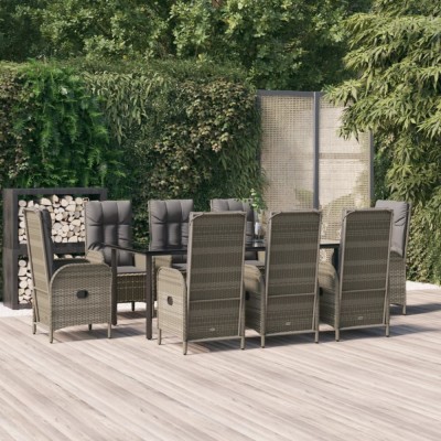 vidaXL Set mobilier de grădină cu perne, 9 piese, negru/gri, poliratan 3185204 foto