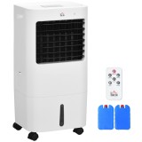 HOMCOM Răcitor Evaporativ 3 &icirc;n 1, Ventilator cu Gheață și Umidificator, 3 Viteze, 9 Moduri, Telecomandă, Roți și Timer, 65W, Alb | Aosom Romania