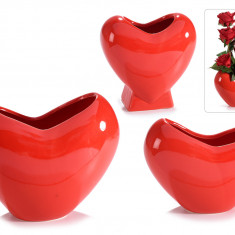 Set 3 vaze din ceramica lucioasa in forma de inima