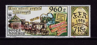 ✅ RO 1995 LP 1384a &amp;quot;Ziua marcii postale&amp;quot; centenar Hohe Rinne ,serie+vinieta, MNH foto