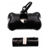 Set 2 role x 15 saci menajeri pentru fecale si dispenser cu agatatoare in forma de os, pentru caini si pisici, Negru, Ropet