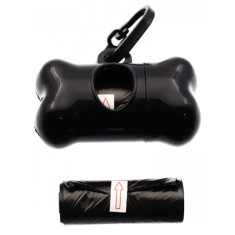 Set 2 role x 15 saci menajeri pentru fecale si dispenser cu agatatoare in forma de os, pentru caini si pisici, Negru, Ropet
