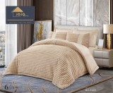 Cumpara ieftin Lenjerie pat cu pilota inclusa din catifea si blanita artificiala de iepure,cearceaf cu elastic,bej- A1210