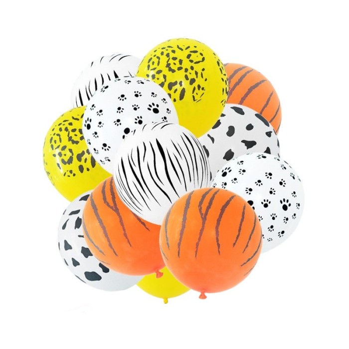Set 10 baloane din latex, flippy, model party animal print, 3x portocaliu, 3x galben, 4x alb, 23 cm, 1.4g