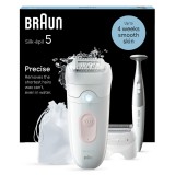 Epilator Braun Silk-&eacute;pil 5 5-230 Wet &amp;amp; Dry, MicroGrip, Smart Light, 28 de pensete, 2 viteze, Trimmer Bikini + 5 accesorii, Cap de ras + Pieptene,