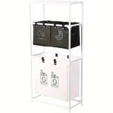 Raft pentru baie cu cos de rufe, trei straturi, cadru de otel inoxidabil, 123x28x57 cm, alb, Oem