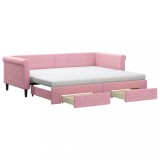 Cumpara ieftin Pat de zi cu extensie si sertare, roz, 90x200 cm, catifea