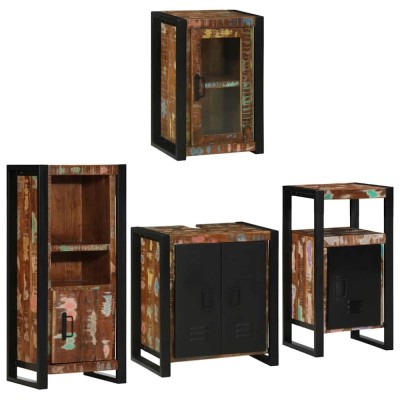 vidaXL Set de mobilier pentru baie cu ușă 4 pcs Lemn recuperat solid 3305685 foto