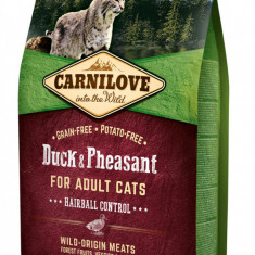 Carnilove Hairball Control, Rață și Fazan, hrană uscată fără cereale pisici, limitarea ghemurilor de blană, 2kg
