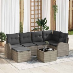 vidaXL Set de canapele pentru grădină 7 pcs Gri deschis Rattan poli 3354791