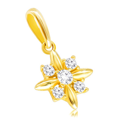 Pandantiv cu diamante din aur galben de 14K - floare cu petale alungite și diamante foto