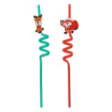 Paie Reutilizabile, Set 2 buc, Răsucite, Plastic, Moș Crăciun și Cerb, Roșu și Verde, 6x270mm, Oem