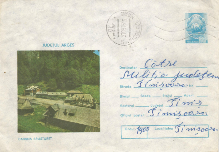 Romania, Judetul Arges, Cabana Brusturet, plic circulat, 1976