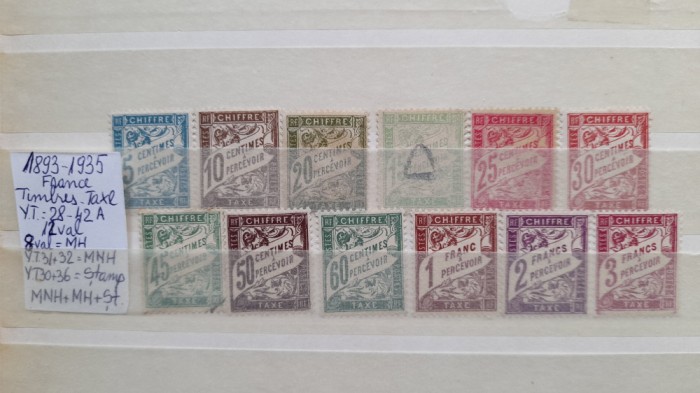1893-1935 France Timbre taxa YT=28-42 12 val MNH+MH+st. YT=50 E