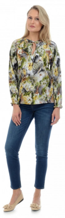 Bluza Dama Verde si Imprimeu cu Flori - XL