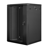 Dulap rack 19 perete 18U 600x600 (flat pack) cu usa din sticla, negru V2
