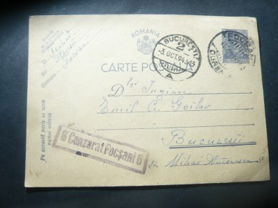 Carte Postala circulat 1943 Focsani - Bucuresti , cenzurat Focsani 6 ,fam.Goilav foto