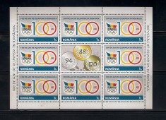 ROMANIA 2014 - 100 ANI DE OLIMPISM IN ROMANIA, MINICOALA 1, MNH - LP 2039 foto