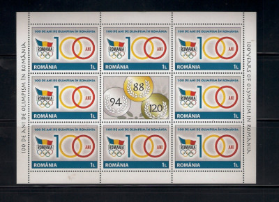 ROMANIA 2014 - 100 ANI DE OLIMPISM IN ROMANIA, MINICOALA 1, MNH - LP 2039 foto