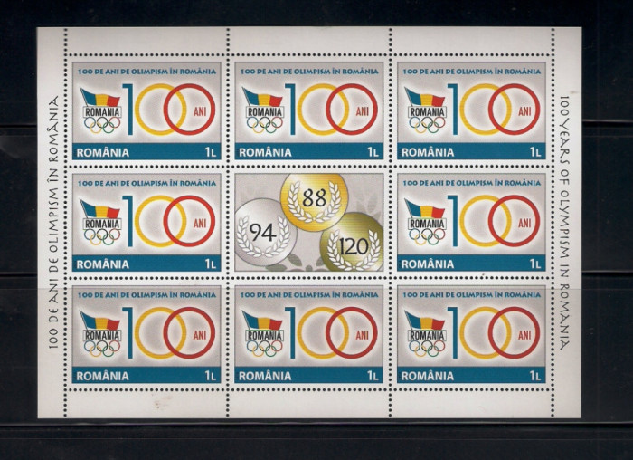 ROMANIA 2014 - 100 ANI DE OLIMPISM IN ROMANIA, MINICOALA 1, MNH - LP 2039