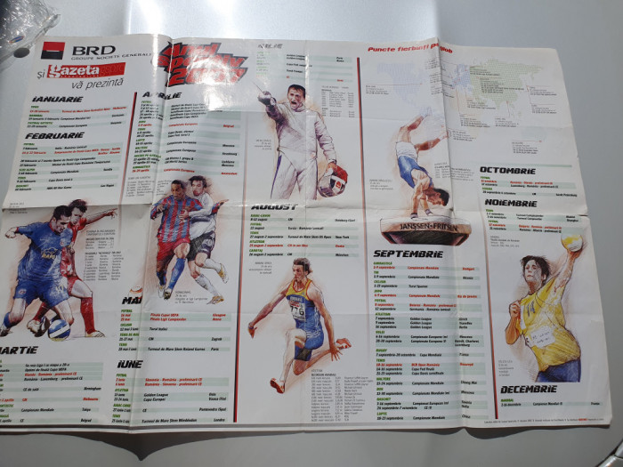 Afis calendar Anul sportiv 2007, scos de Gazeta sporturilor, 82x58 cm