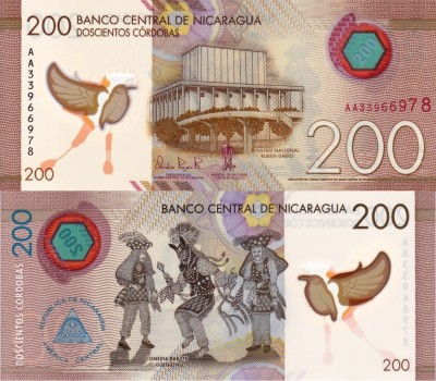 NICARAGUA 200 cordobas 2022 polymer UNC!!! foto