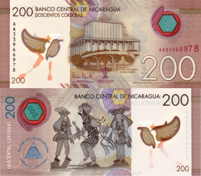 NICARAGUA 200 cordobas 2022 polymer UNC!!!