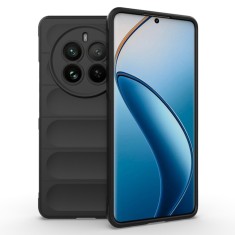 Husa pentru realme 12 pro / 12 pro plus, antisoc, margini cu striatii, design minimalist, black foto