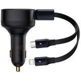 Incarcator auto Baseus Enjoyment,Cablu inclus max 75cm,1 x USB Type-C(T) max 5V/3A 30W,1x Lightning 5V/3A total output 25 cm,pt. bricheta auto,negru