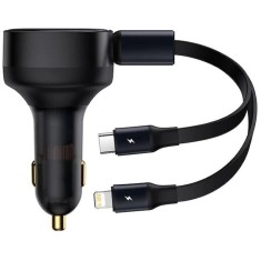 Incarcator auto Baseus Enjoyment,Cablu inclus max 75cm,1 x USB Type-C(T) max 5V/3A 30W,1x Lightning 5V/3A total output 25 cm,pt. bricheta auto,negru