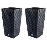 Cumpara ieftin Set 2 ghivece de flori, Rato, imitatie ratan, inalte, 32.5x32.5x61 cm, antracit, Prosperplast