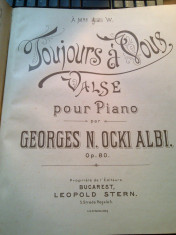 Toujours a Vous Vals Georges M. Ocki albi Partitura sec. XIX Litografie rara foto