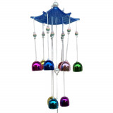 Clopotei de vant colorati din metal cu 9 ramuri si pagoda 60cm impotriva energiilor negative, Stonemania Bijou