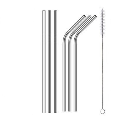 Set 6 paie reutilizabile metal si perie curatare, argntiu foto